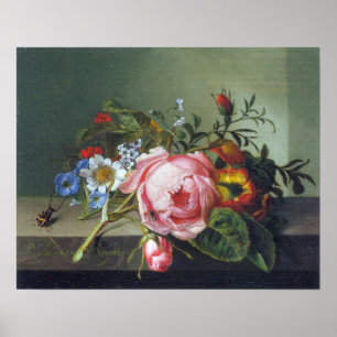 Poster Ruysch - Ramificação De Rosa Com Kafer E Abelha