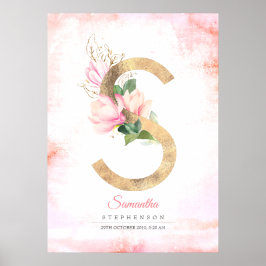 Poster S - Letra Monograma Dourado deixa cor-de-rosa Magn