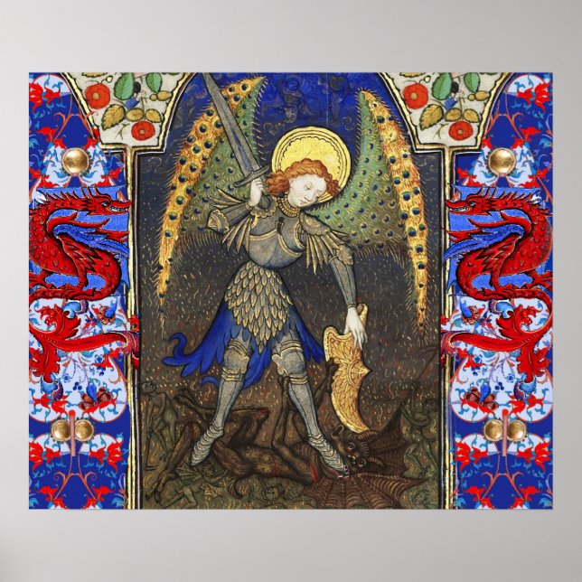 Poster S. Miguel Arcanjo com Diabo, Dragões Vermelhos (Frente)