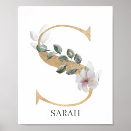 Poster S Monograma Floral Personalizado