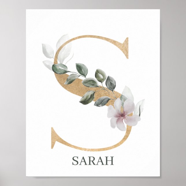 Poster S Monograma Floral Personalizado (Frente)