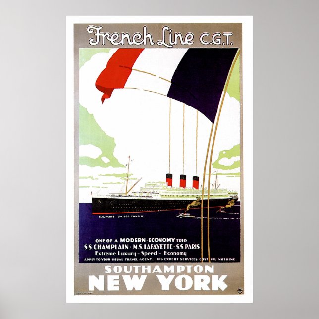 Póster S.S. Paris Linha francesa CGT Vintage Navio Ad (Frente)