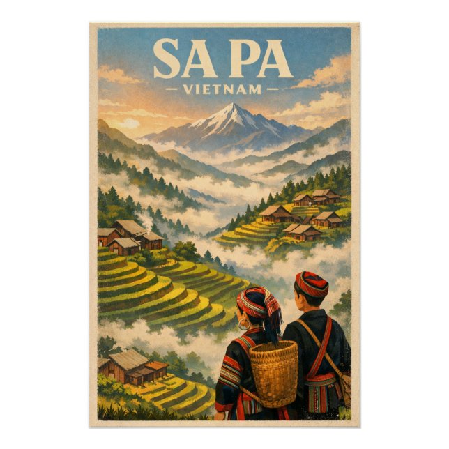 Póster Sa Pa cidade, Vietnã, em um clássico retrô (Frente)