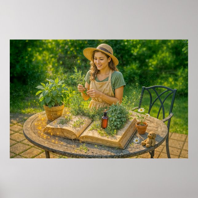 Poster Sabedoria de ervas do antigo livro botânico (Frente)