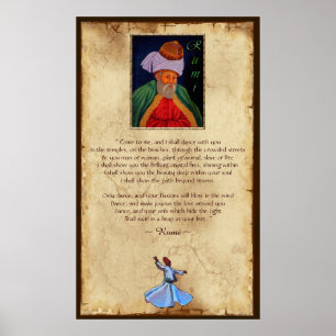 Poster Sabedoria Mística Sufi por Rumi em falso pergaminh