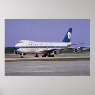 Póster Sabena 747 na pista de decolagem, aeroporto de