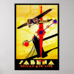 Póster Sabena Art Deco Compass<br><div class="desc">Vintage air poster de viagens para a agora defunta companhia aérea belga Sabena,  mostrando um avião a hélice que voa sobre a Torre Bridge de Londres com uma bússola e design de mapa de rotas,  todos executados em estilo brilhante de arte deco.</div>