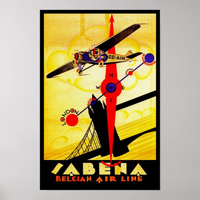 Póster Sabena Art Deco Compass (Frente)