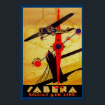 Póster Sabena Art Deco Compass<br><div class="desc">Vintage air poster de viagens para a agora defunta companhia aérea belga Sabena,  mostrando um avião a hélice que voa sobre a Torre Bridge de Londres com uma bússola e design de mapa de rotas,  todos executados em estilo brilhante de arte deco.</div>