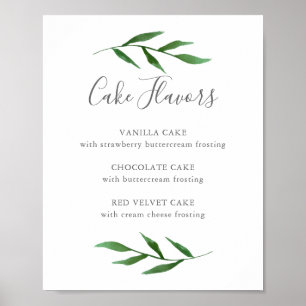 Poster Sabores de Bolo de Casamento Elegantes com Folhas 