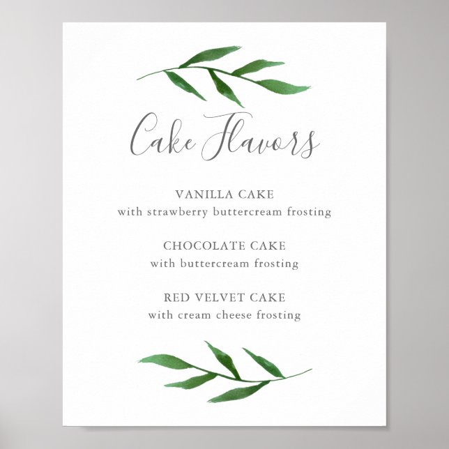 Poster Sabores de Bolo de Casamento Elegantes com Folhas  (Frente)