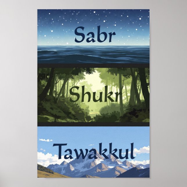 Poster Sabr, Shukr, Tawakkul | Presente para Lar Muçulman (Frente)