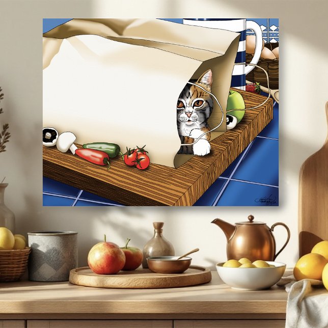 Poster Saca de Compras do Gato Malhado Curioso Azul Fofo  (Criador carregado)