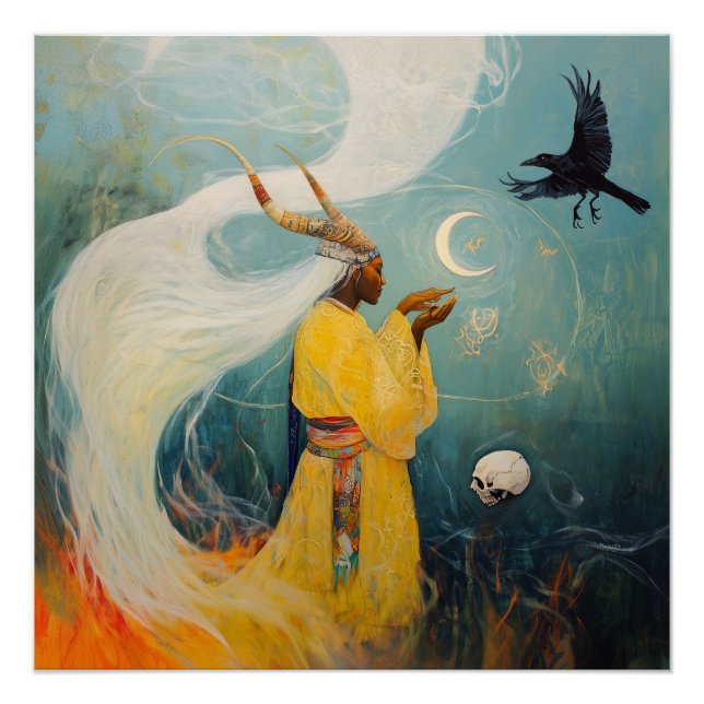 Póster Sacerdotisa Cavalada Testemunha de Lua AI Art Semi (Frente)