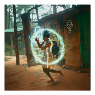 Póster Sacerdotisa do Vestido Silver Witchy AI Art Semi-G