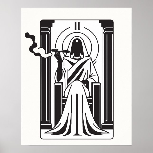 Poster Sacerdotisa Maior do Tarot Fumando Maconha Oculta (Frente)