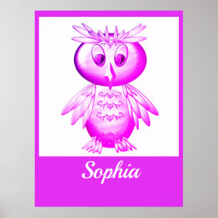 Poster Saco de Compras Personalizado Infantil Coruja Rosa