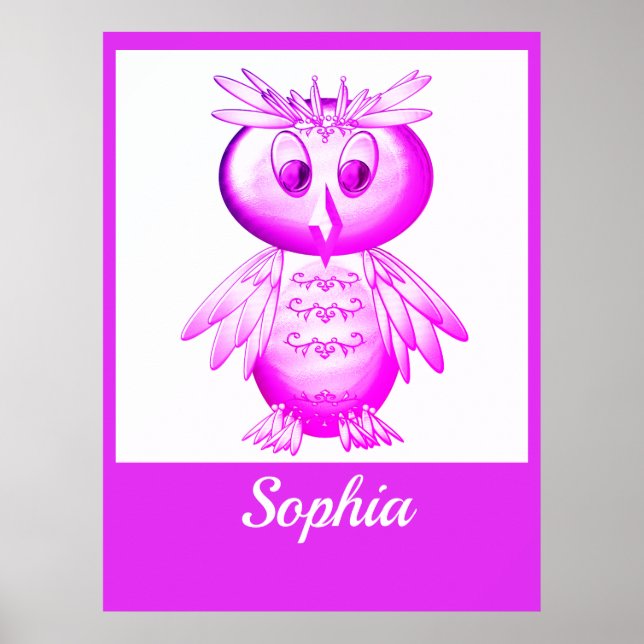 Poster Saco de Compras Personalizado Infantil Coruja Rosa (Frente)