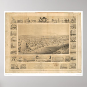 Póster Sacramento, CA. Mapa Panorâmico 1857 (0066A)