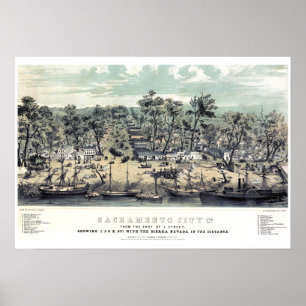 Póster Sacramento Califórnia 1850  Cartaz Antigo