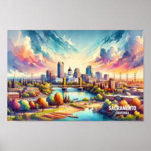Poster Sacramento California Viagem coloca aquarela