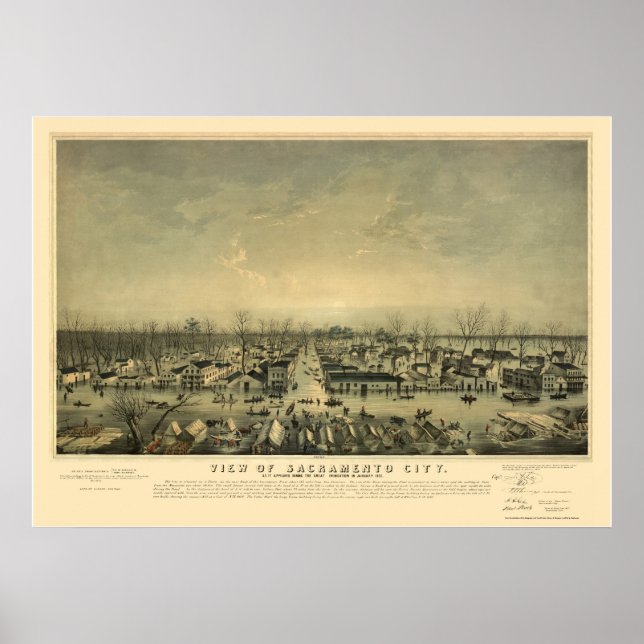 Póster Sacramento, Mapa Panorâmico da CA - 1850 (Frente)