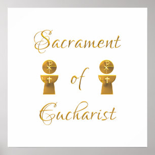 Poster Sacramento ouro de Eucharist Host e Chalice