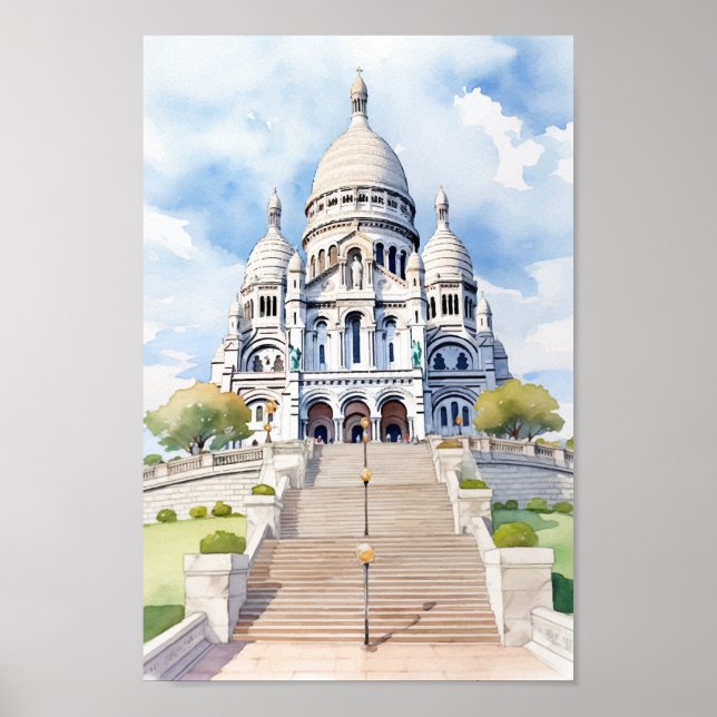 Poster Sacre Coeur Basilica Paris Famoso Viagem (Frente)