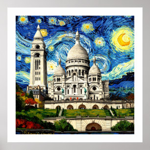 Poster Sacre-Coeur Paris França Noite Estrelada
