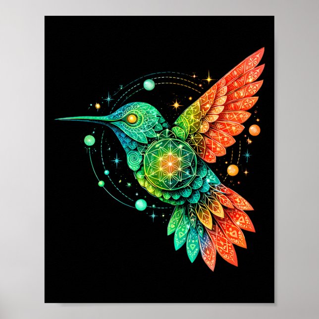 Poster Sacred Geometry Hummingbird Mystic Celestial Desig (Frente)