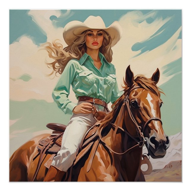 Póster Saddle Stitch: Arte de Muro de Cowgirl (Frente)