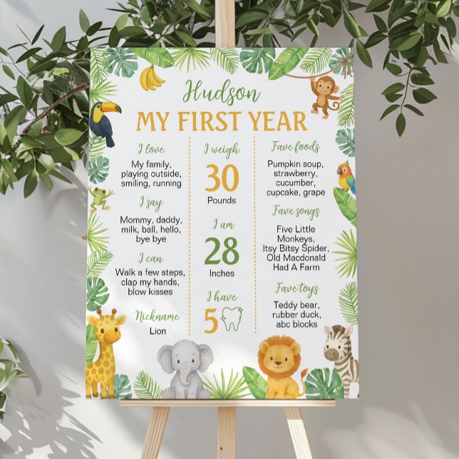 Poster Safari Animals 1st Birthday Milestone Sign (Criador carregado)