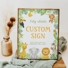 Poster Safari Animals Birthday Party Table Sign