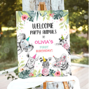 Poster Safari Animals Girl Birthday Welcome Table Sign