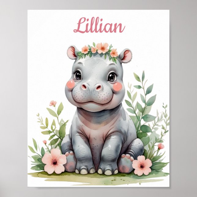 Poster Safari Baby Hippo, da Menina de Ensino Personaliza (Frente)