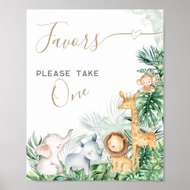 Poster Safari Bebê Chá de fraldas Favor doce (Frente)