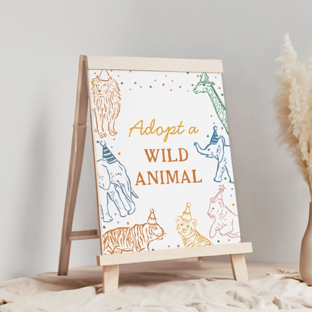 Poster Safari Birthday Party Adopt an Animal Table Sign (Criador carregado)