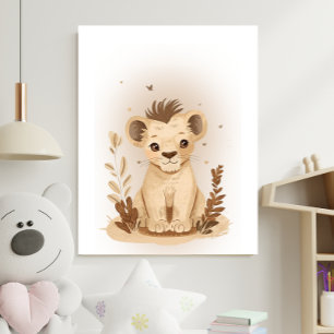 Poster Safari Boho Neutro Berçário Infantil Leão