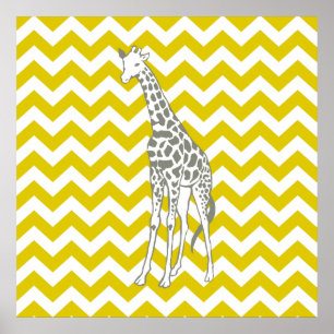 Poster Safari dourado Chevron da papoila com girafa do