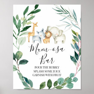Poster Safari Greenery Wreath Baby Shower Mimosa sign