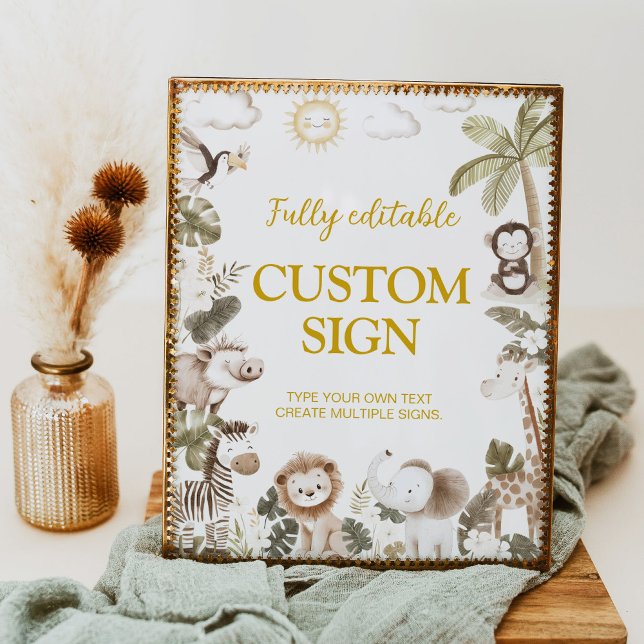 Poster Safari Jungle Animals Birthday Table Sign (Criador carregado)