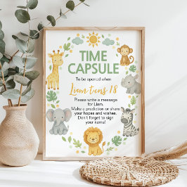 Poster Safari Jungle Animals Birthday Time Capsule Sign