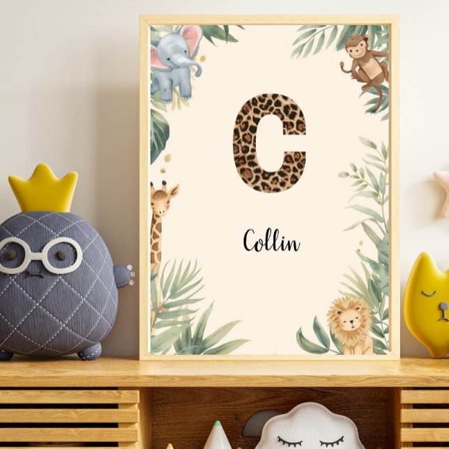 Poster Safari Jungle Personalized Name Monogram C Nursery (Criador carregado)