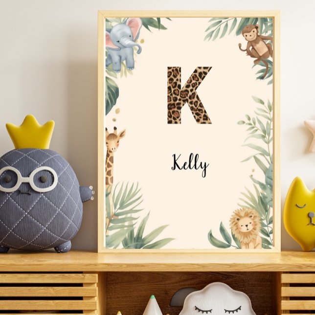 Poster Safari Jungle Personalized Name Monogram K Nursery (Criador carregado)