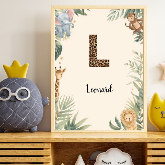 Poster Safari Jungle Personalized Name Monogram L Nursery (Criador carregado)