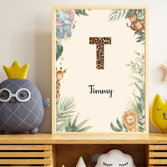 Poster Safari Jungle Personalized Name Monogram T Nursery (Criador carregado)