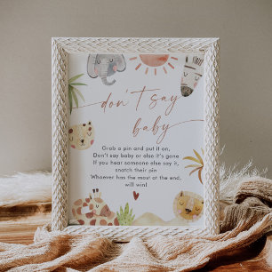 Poster SAFARI Não Diga Sinal de Jogo de Bebê