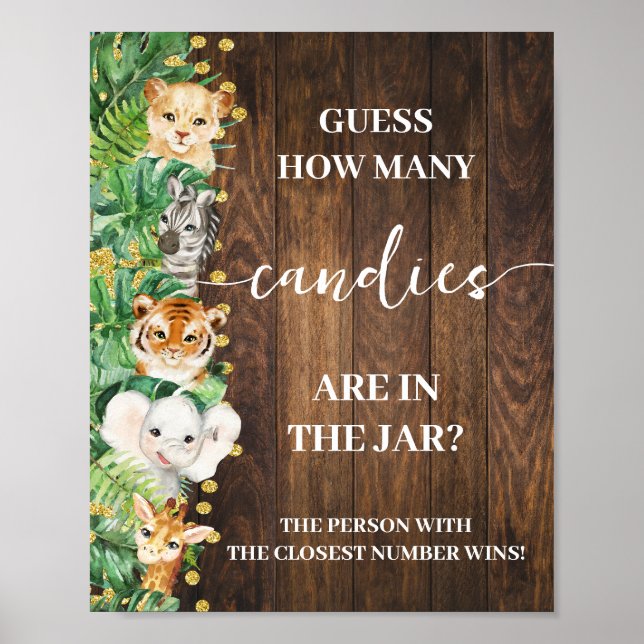 Poster Safari Rustic Quantos Candies Sinal De Jogo De Chá (Frente)
