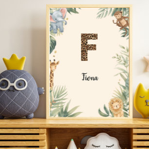 Poster Safari Selva Nome Personalizado Monograma F Berçár