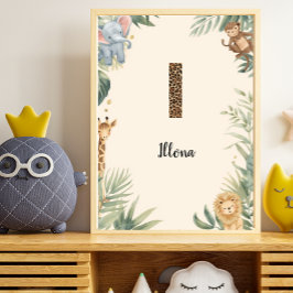 Poster Safari Selva Nome Personalizado Monograma I Berçár